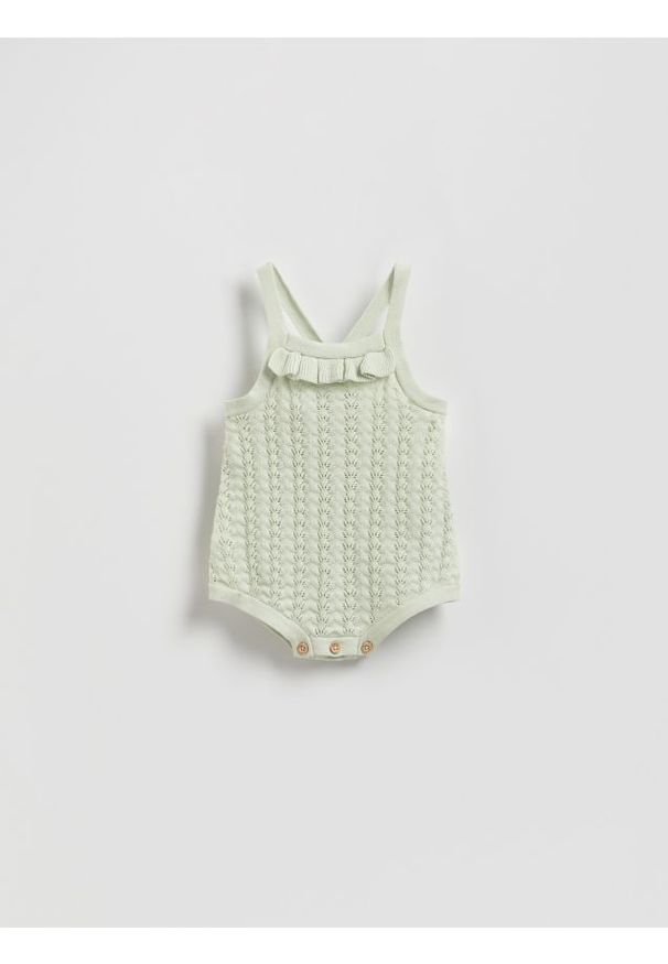 Reserved - Ażurowe body - jasnozielony. Kolor: zielony. Materiał: bawełna, dzianina. Wzór: ażurowy