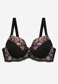 Born2be - Czarno-Różowy Biustonosz Ozdobiony Cyrkoniami i Koronką Corraella. Kolor: czarny. Materiał: koronka. Wzór: koronka, aplikacja #5