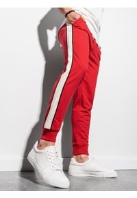 Ombre Clothing - Spodnie męskie dresowe joggery P951 - czerwone - XXL. Kolor: czerwony. Materiał: dresówka #4