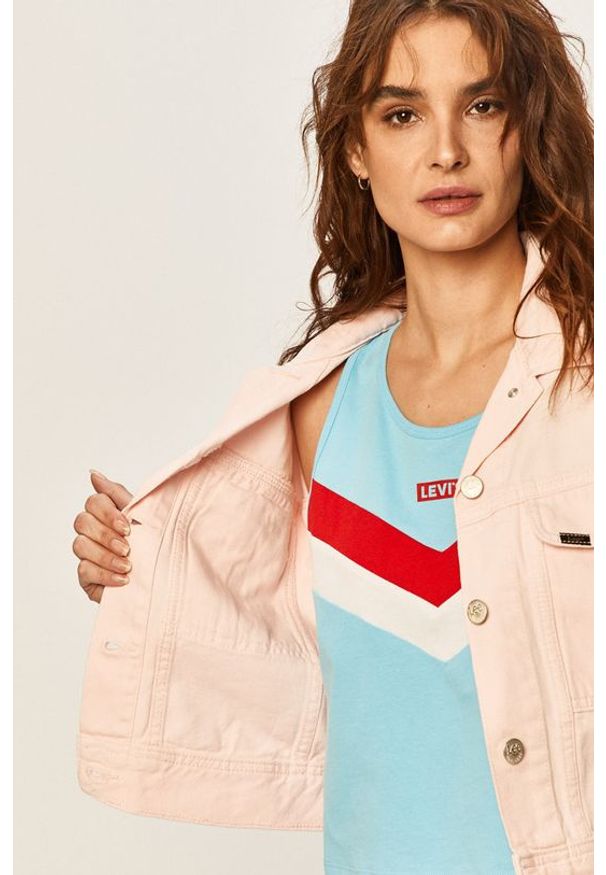 Lee - LEE CROPPED JACKET DAMSKA KURTKA JEANSOWA RELAXED CRYSTAL PINK L54QKGNA 112112908. Materiał: jeans