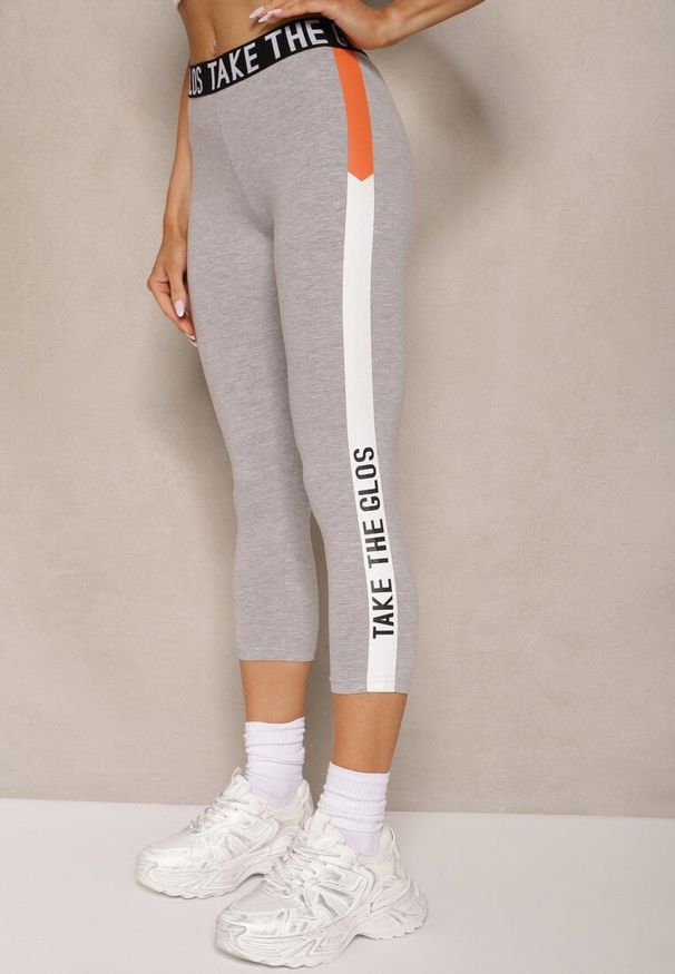 Renee - Szare Legginsy Capri Low Waist z Bawełny Zdobione Lampasem Obalisse. Okazja: na co dzień. Stan: obniżony. Kolor: szary. Materiał: bawełna. Wzór: aplikacja. Styl: casual, elegancki