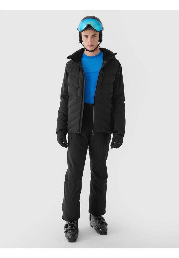 4f - 4F Kurtka narciarska membrana Dermizax 20000 męska - czarna S. Typ kołnierza: kaptur. Kolor: czarny. Materiał: dzianina, materiał, puch. Długość: długie. Wzór: aplikacja. Sezon: zima. Styl: klasyczny