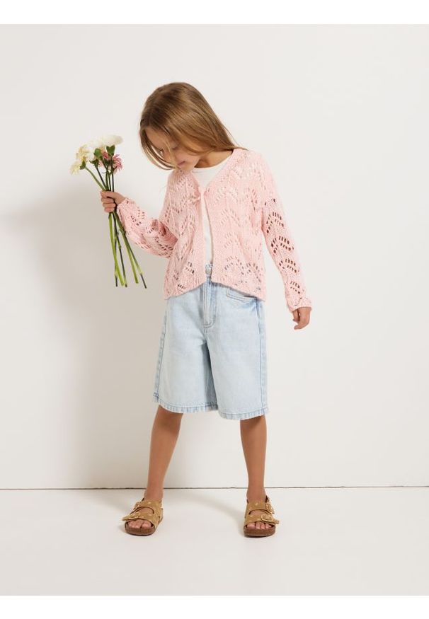 Reserved - Dzianinowy kardigan - pastelowy róż. Kolor: różowy. Materiał: dzianina