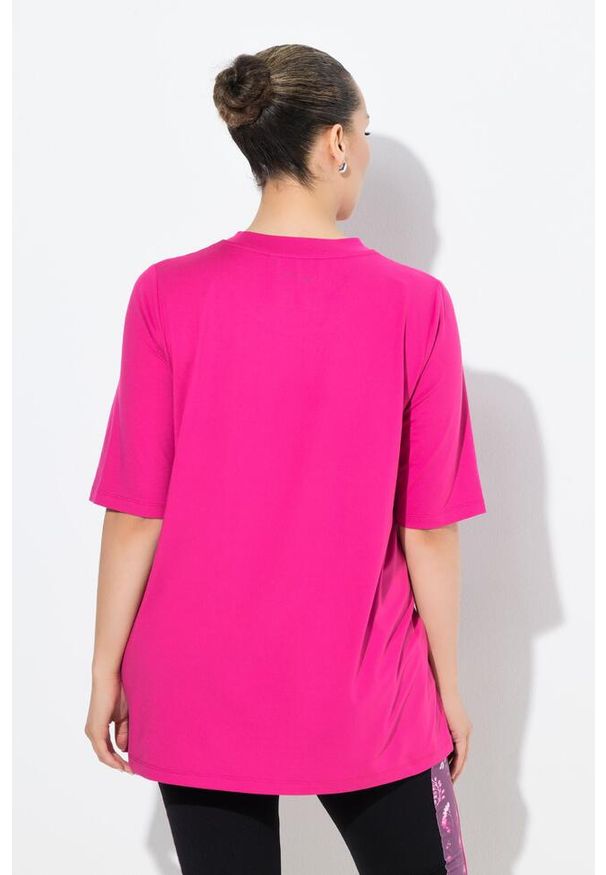 ULLA POPKEN - Damskie Długa bluzka funkcyjna krój trapezowy okrągły dekolt rękaw 1/2. Kolekcja: plus size. Kolor: różowy. Materiał: poliester, materiał, elastan. Długość: długie