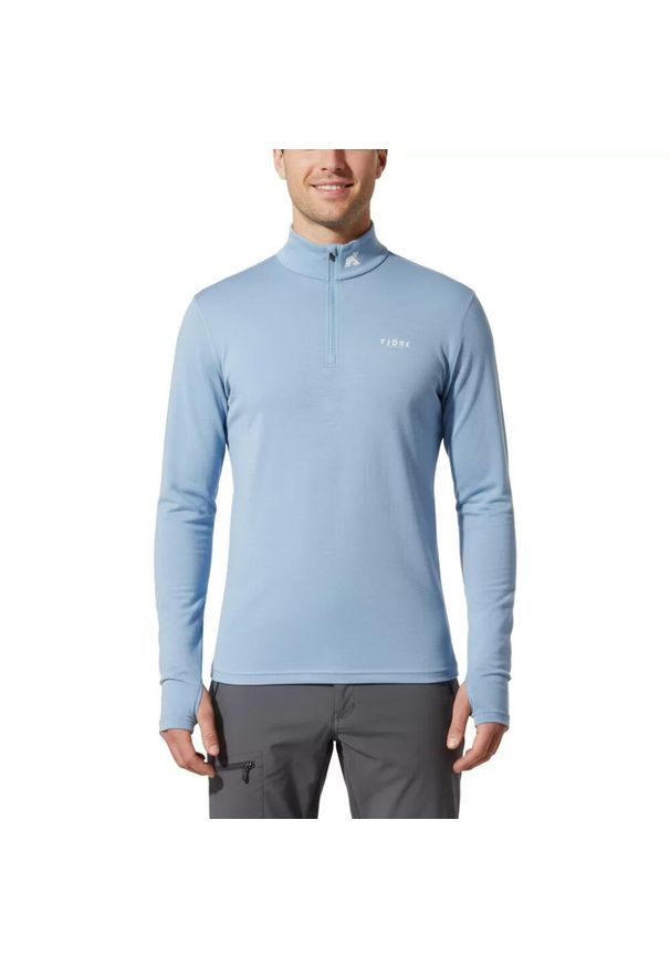 FJORK MERINO - T-shirt męski z długim rękawem, wykonany w 100% z wełny merynosów – Finn 210 Zip. Kolor: niebieski. Materiał: wełna. Długość rękawa: długi rękaw. Długość: długie. Sezon: zima. Sport: narciarstwo