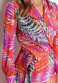Born2be - Fioletowo-Pomarańczowa Kopertowa Sukienka z Rozkloszowanym Dołem Wiązana Paskiem Ehope. Kolor: fioletowy. Materiał: tkanina. Typ sukienki: kopertowe #4