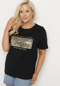 Born2be - Czarny T-shirt Bawełniany Ozdobiony Cekinami Lirenell. Okazja: na co dzień, do pracy. Kolor: czarny. Materiał: bawełna. Wzór: aplikacja. Styl: glamour, klasyczny, casual #5
