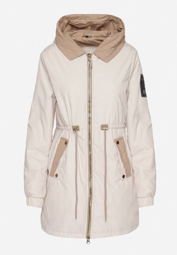 Born2be - Jasnobeżowa Kurtka Parka z Kapturem i Ściągaczem w Pasie Sizana. Okazja: na co dzień, na spacer. Typ kołnierza: kaptur. Kolor: beżowy. Materiał: jeans. Styl: klasyczny, elegancki, casual
