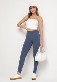 Born2be - Niebieskie Legginsy z Ozdobnymi Lampasami Janiaima. Okazja: na co dzień. Kolor: niebieski. Styl: casual #5