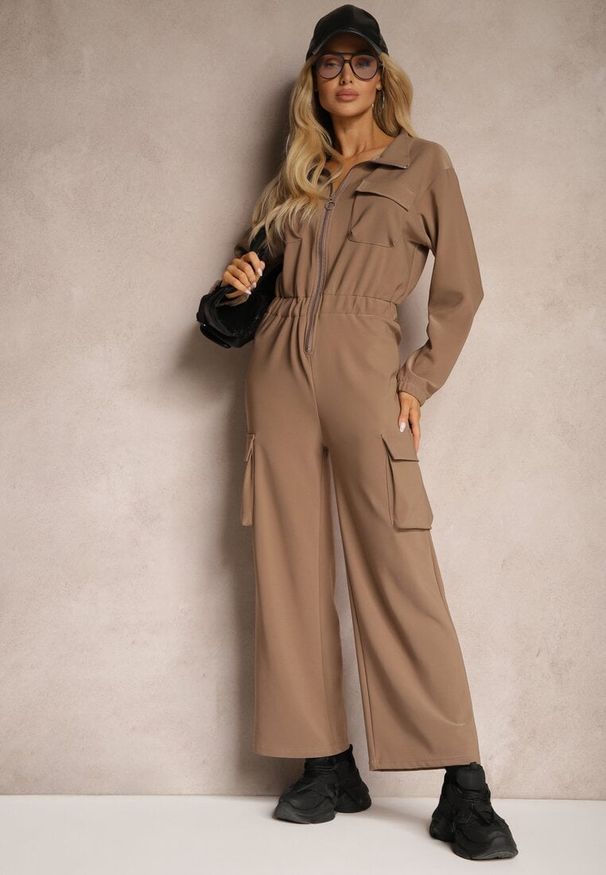Renee - Brązowy Kombinezon w Stylu Utility Taliowany Liarael. Okazja: na co dzień. Kolor: brązowy. Materiał: tkanina. Styl: elegancki, casual