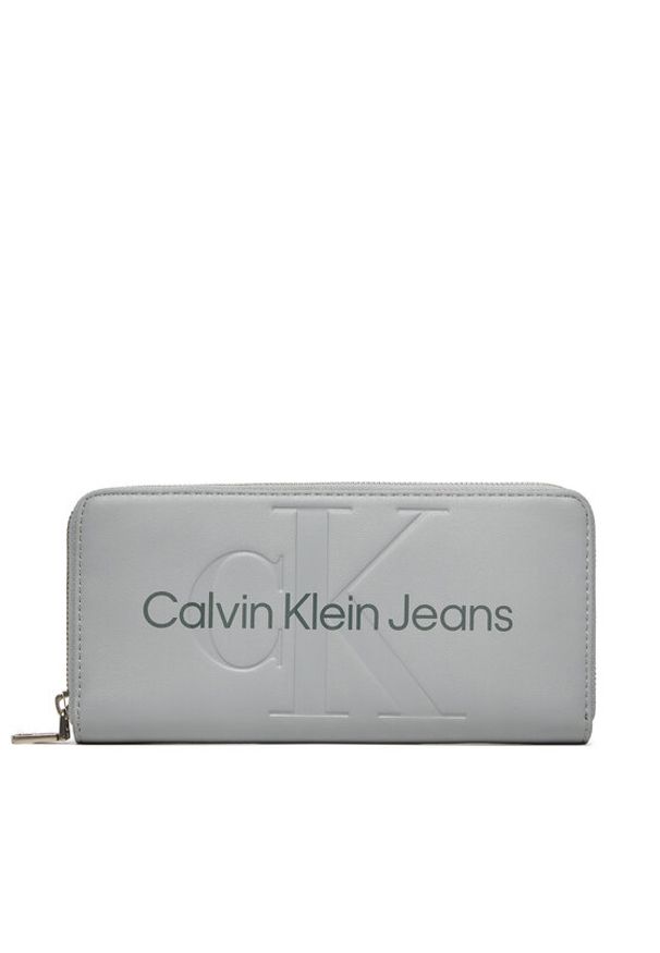 Calvin Klein Jeans Duży Portfel Damski Sculpted Zip Around Mono K60K607634 Szary. Kolor: szary. Materiał: skóra