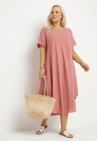 Born2be - Różowa Rozkloszowana Sukienka z Bawełną Elzedia. Okazja: na co dzień. Kolor: różowy. Materiał: bawełna. Typ sukienki: rozkloszowane. Styl: casual, elegancki #7