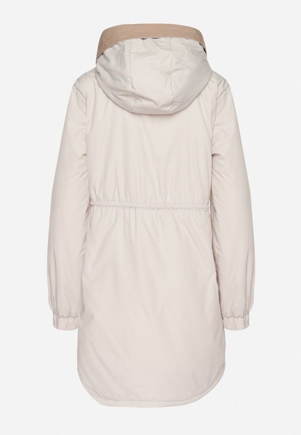 Born2be - Jasnobeżowa Kurtka Parka z Kapturem i Ściągaczem w Pasie Sizana. Okazja: na co dzień, na spacer. Typ kołnierza: kaptur. Kolor: beżowy. Materiał: jeans. Styl: casual, elegancki, klasyczny