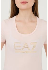 EA7 Emporio Armani - EA7 Różowy t-shirt z cyrkoniami. Kolor: różowy #4