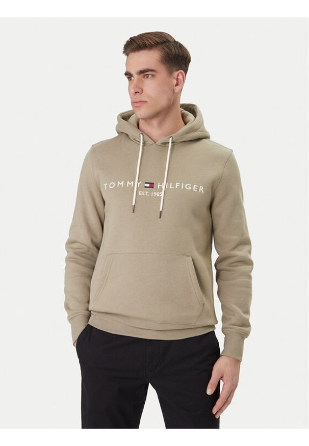 TOMMY HILFIGER - Tommy Hilfiger Bluza Logo MW0MW11599 Beżowy Regular Fit. Kolor: beżowy. Materiał: bawełna