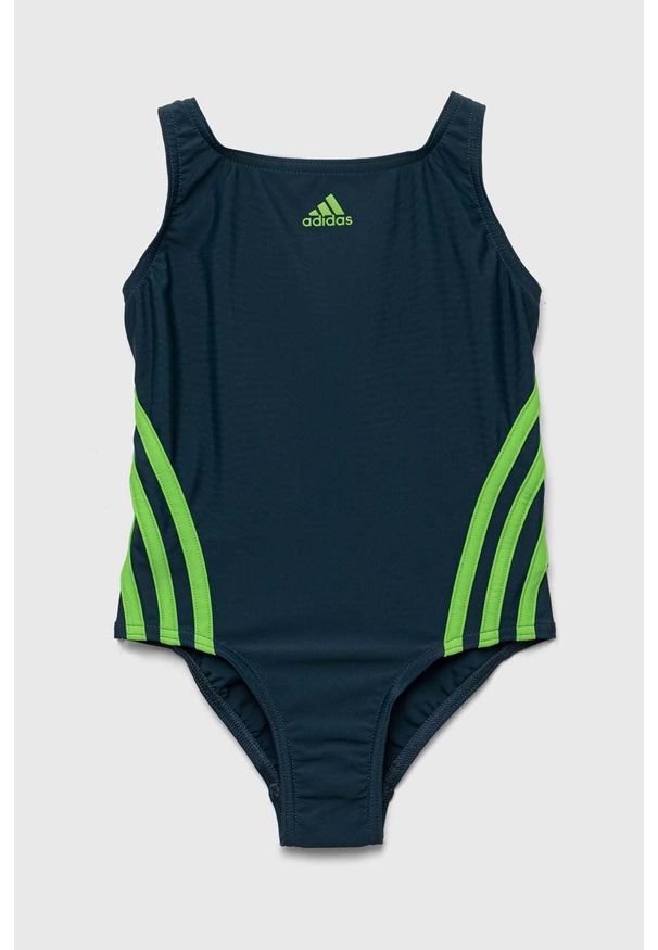 adidas Performance jednoczęściowy strój kąpielowy dziecięcy kolor zielony. Kolor: zielony. Materiał: materiał, dzianina. Rodzaj stanika: odpinane ramiączka