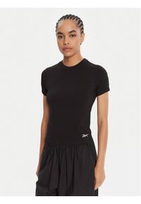 Reebok T-Shirt RK25309CCW Czarny Slim Fit. Kolor: czarny. Materiał: bawełna