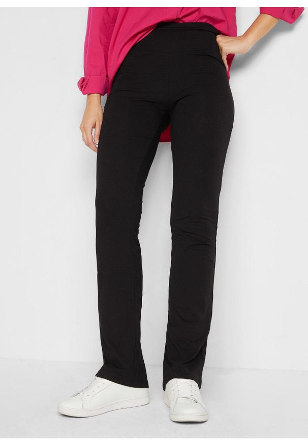 bonprix - Legginsy z poszerzanymi nogawkami. Kolor: czarny. Materiał: bawełna