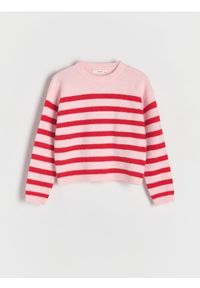 Reserved - Sweter w paski - różowy. Kolor: różowy. Materiał: dzianina. Wzór: paski