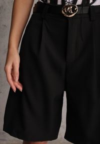 Renee - Czarne Szorty Bermudy Eleganckie z Paskiem High Waist Rhodissa. Okazja: na co dzień. Stan: podwyższony. Kolor: czarny. Materiał: materiał. Styl: elegancki #7