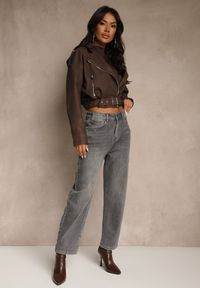Renee - Szare Jeansy Mom Fit High Waist Ralineva. Stan: podwyższony. Kolor: szary. Styl: elegancki