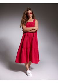 Sinsay - Sukienka maxi z marszczeniami - różowy. Kolor: różowy. Materiał: materiał. Długość: maxi #1