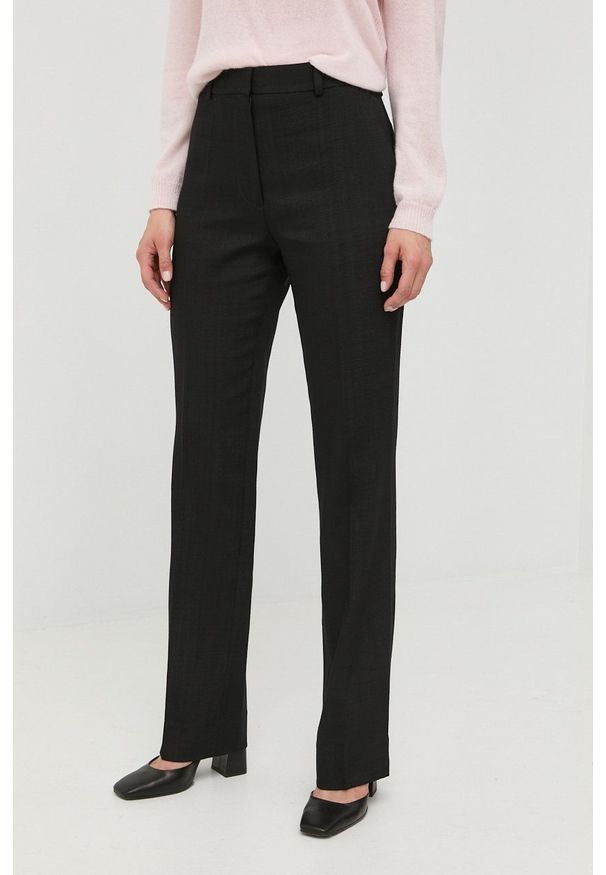 VICTORIA BECKHAM - Victoria Beckham spodnie damskie kolor czarny proste high waist. Okazja: na co dzień. Stan: podwyższony. Kolor: czarny. Materiał: tkanina. Styl: casual