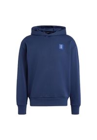 Adidas - Bluza z kapturem Manchester United Seasonal Doubleknit. Typ kołnierza: kaptur. Kolor: niebieski. Materiał: dzianina. Wzór: ze splotem