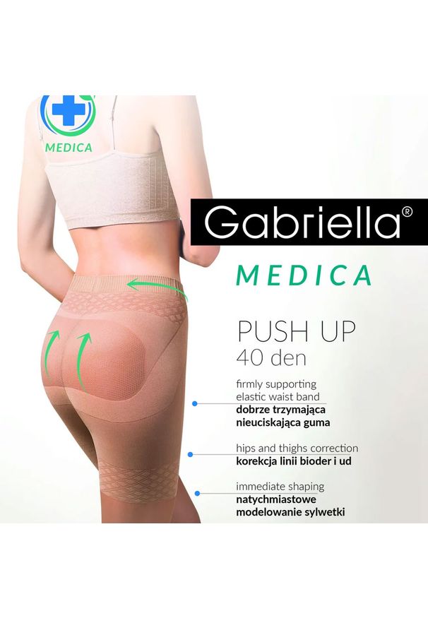 Rajstopy Gabriella Push Up 40 den neutro. Stan: podwyższony. Kolor: beżowy. Materiał: elastan, skóra, poliamid, bawełna. Wzór: gładki