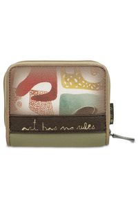 Beżowy Damski Kompaktowy Portfel Anekke. Kolor: beżowy. Materiał: materiał. Wzór: haft #6