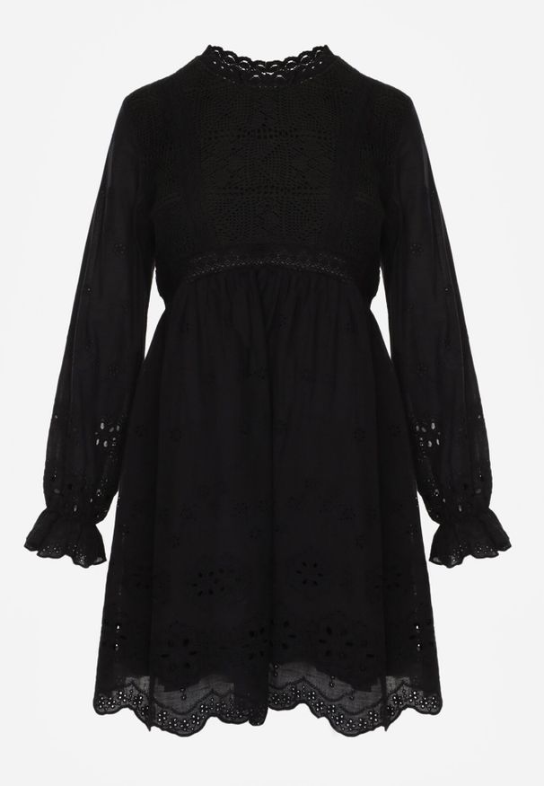 Born2be - Czarna Sukienka w Rustykalnym Stylu z Haftowanej Tkaniny z Bawełną Delogana. Okazja: na co dzień. Kolor: czarny. Materiał: tkanina, bawełna. Wzór: haft. Typ sukienki: rozkloszowane, proste. Styl: casual, elegancki