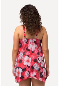 ULLA POPKEN - Damska Sukienka Kąpielowa kwiaty miękkie miseczki wycięcie łezka wydłużone boki. Kolekcja: plus size. Kolor: czerwony. Materiał: elastan, poliamid, materiał. Wzór: kwiaty