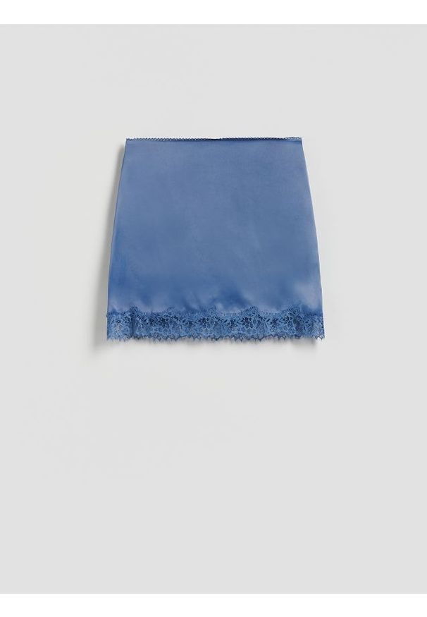 Reserved - Spódnica z koronką - niebieski. Kolor: niebieski. Materiał: koronka. Wzór: koronka