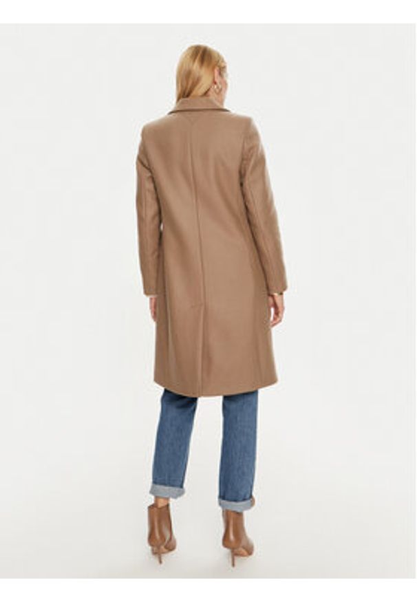 TOMMY HILFIGER - Tommy Hilfiger Płaszcz wełniany WW0WW42738 Brązowy Regular Fit. Kolor: brązowy. Materiał: wełna