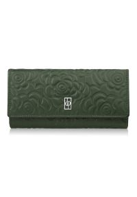 PAOLO PERUZZI - Portfel damski skórzany ciemnozielony w kwiatki duży Paolo Peruzzi AL-12-GB. Kolor: zielony. Materiał: skóra. Wzór: kwiaty #1