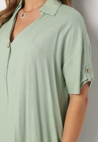 Born2be - Zielona Pudełkowa Sukienka z Bawełny z Podwijanymi Rękawami Carinea. Okazja: na co dzień, do pracy, na spotkanie biznesowe. Typ kołnierza: dekolt w serek. Kolor: zielony. Materiał: bawełna. Styl: biznesowy, klasyczny, casual, elegancki #2