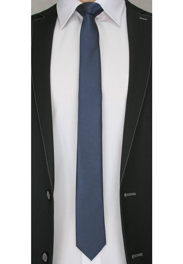Oryginalny Krawat Męski w Drobny Wzorek - 6 cm - Alties, Atramentowy. Kolor: niebieski. Materiał: tkanina. Styl: klasyczny, wizytowy, elegancki