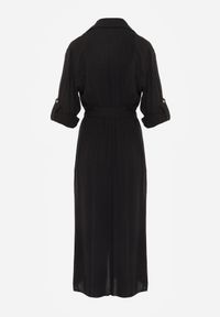 Born2be - Czarna Bawełniana Sukienka Koszulowa w Stylu Safari z Wiązanym Paskiem Atusea. Okazja: na co dzień. Typ kołnierza: typu klepsydra. Kolor: czarny. Materiał: bawełna. Typ sukienki: koszulowe. Styl: casual, elegancki #8