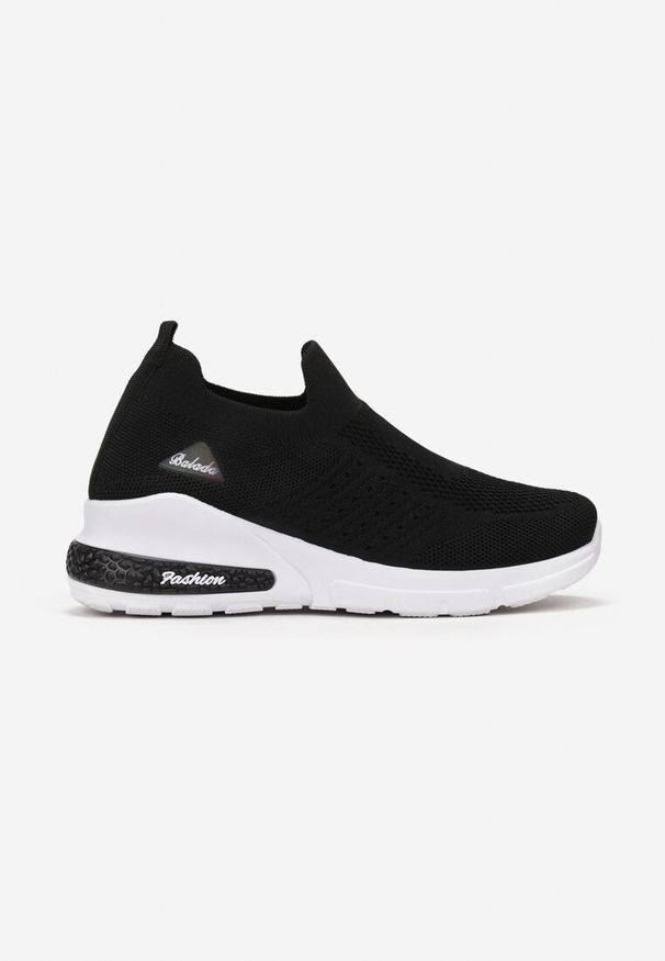 Renee - Czarne Buty Sportowe Amathane. Wysokość cholewki: przed kostkę. Zapięcie: bez zapięcia. Kolor: czarny. Materiał: materiał. Szerokość cholewki: normalna. Wzór: aplikacja. Obcas: na koturnie