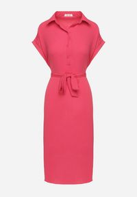 Born2be - Czerwona Sukienka z Bawełną i Ozdobnym Paskiem Savanire. Okazja: na co dzień. Kolor: czerwony. Materiał: bawełna. Typ sukienki: koszulowe. Styl: klasyczny, casual, elegancki #5