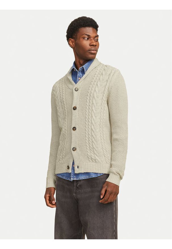 Jack & Jones Kardigan Craig 12258484 Écru Regular Fit. Materiał: syntetyk