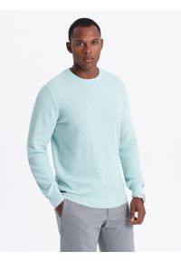 Ombre Clothing - Melanżowy męski sweter ze strukturalnej dzianiny – miętowy V1 - Rozmiar: M. Okazja: na co dzień. Kolor: miętowy. Materiał: dzianina. Wzór: melanż. Styl: casual #1