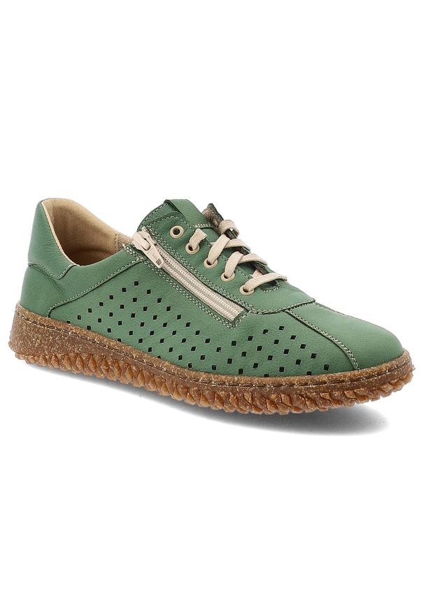 Półbuty damskie Wasak, niski fason sznurowanie boczny zamek ażurowa cholewka miękka konstrukcja elastyczna podeszwa, zielony, 0812. Okazja: na co dzień. Zapięcie: sznurówki. Kolor: zielony. Materiał: skóra, nubuk. Szerokość cholewki: normalna. Wzór: ażurowy. Sezon: wiosna, lato. Styl: casual, elegancki, klasyczny