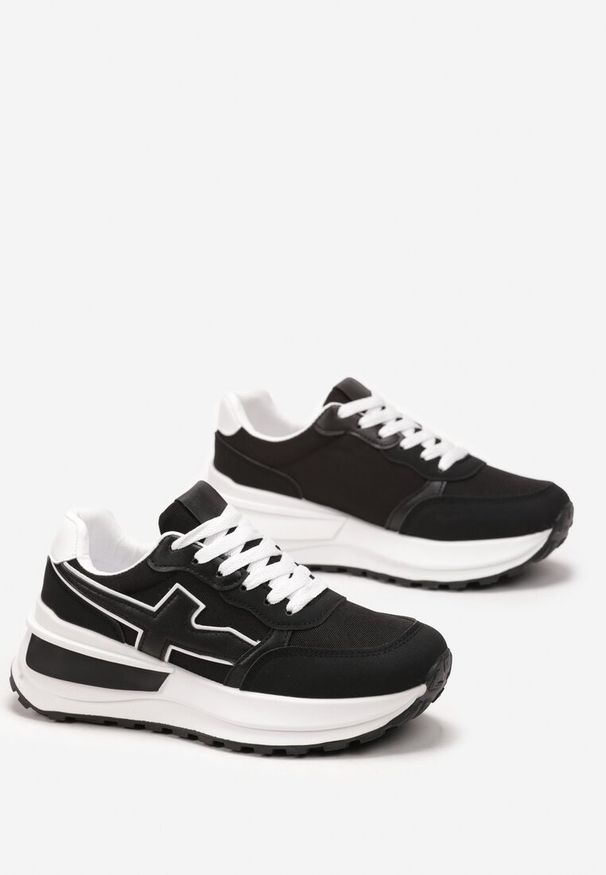 Born2be - Czarno-Białe Sneakersy na Grubej Podeszwie Annelise. Kolor: czarny. Materiał: jeans