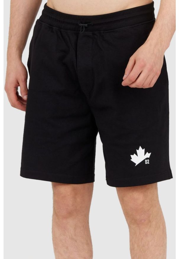 DSQUARED2 Dresowe szorty męskie z liściem, Rozmiar M. Kolor: czarny. Materiał: poliester, dresówka