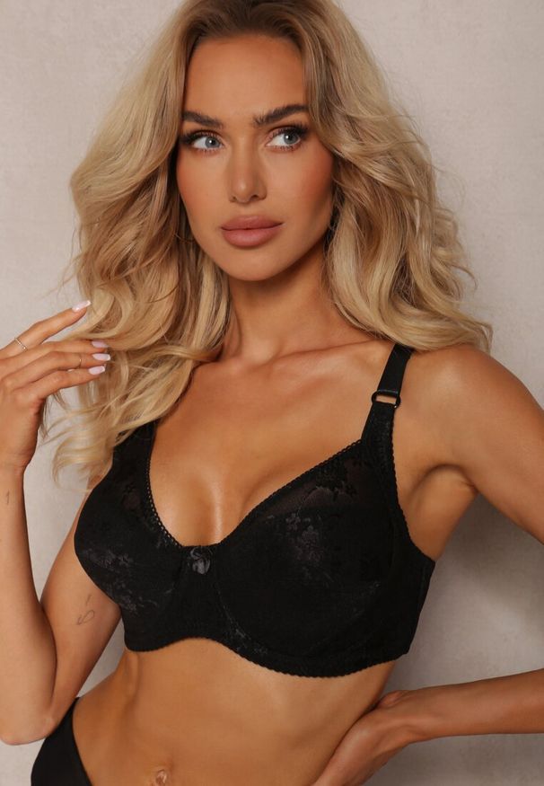 Renee - Czarny Full Cup Biustonosz z Koronką Vikonie. Kolor: czarny. Materiał: koronka. Wzór: koronka