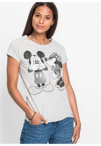 Shirt z nadrukiem Myszki Miki bonprix jasnoszary melanż z nadrukiem. Kolor: szary. Wzór: nadruk, melanż #6