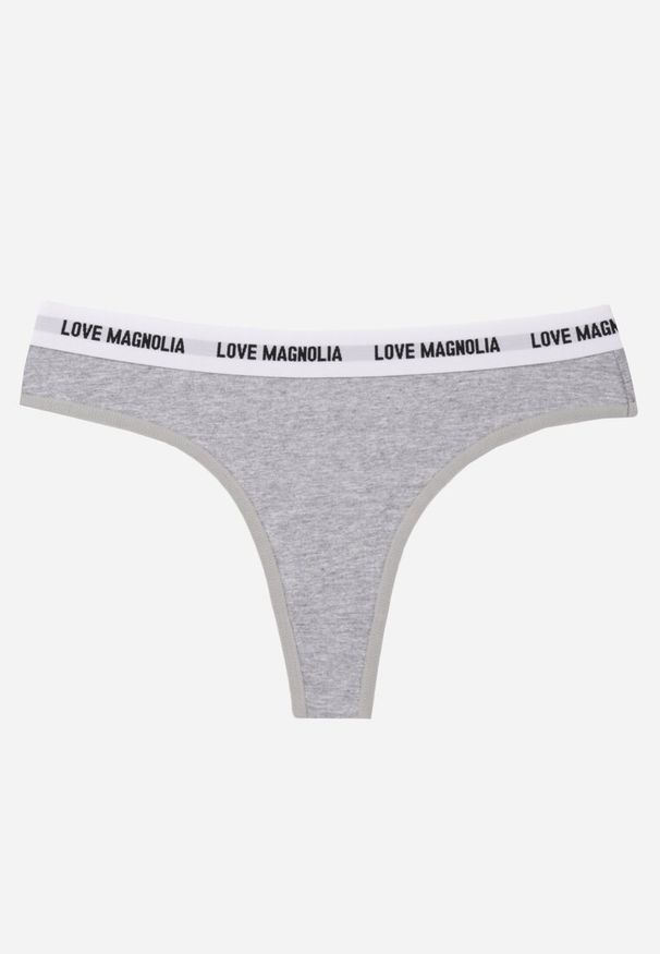 Renee - Szare Majtki Stringi z Bawełną Ozdobione Napisami Amero. Kolor: szary. Materiał: bawełna. Wzór: aplikacja, napisy