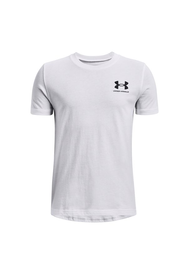 T-shirt chłopięcy Under Armour UA B Sportstyle Left Chest Ss - biały. Kolor: biały. Materiał: materiał, poliester, bawełna. Wzór: nadruk