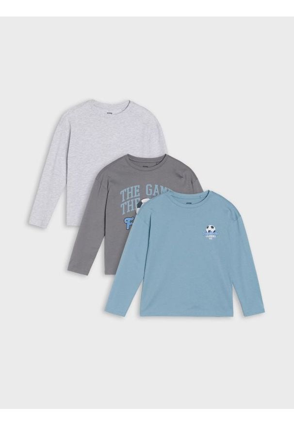 Sinsay - Koszulki z długim rękawem 3 pack - szary. Kolor: szary. Długość rękawa: długi rękaw. Długość: długie